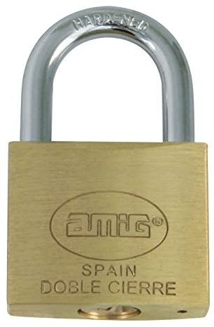 Amig - Candado de seguridad - Incluye 2 llaves - Latón y arco de Acero - Para taquillas y puertas de gimnasio, talleres, garajes - Ancho: 20 mm