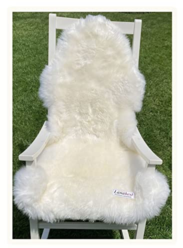 Extra großes Super-Premium Schaffell, Kuschelfell von Lanabest. Weiß. Echtes Lammfell, geruchsarm und superzart. Geschenkqualität. 110-120 cm