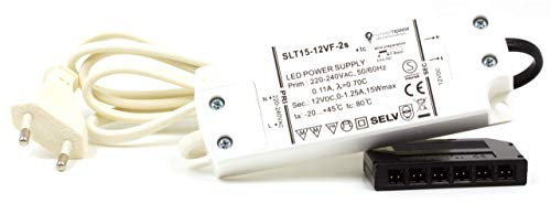 LED Trafo 12V DC 15W EMC Netzteil Treiber 220V - 240V Transformator mit Überlastungsschutz Überhitzungsschutz 0,5 - 15 Watt mit mini AMP Stecker und 230V Euro-Stecker