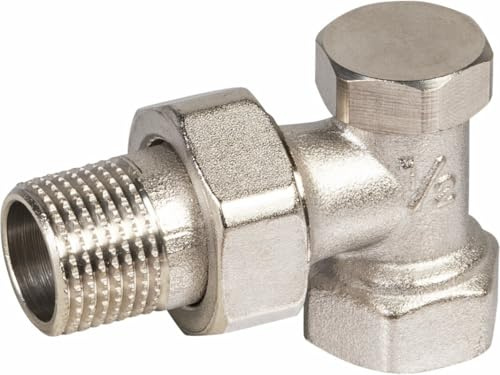 Cornat Heizkörper Verschraubung Eck-Form 1/2 Zoll – Absperrbar | Messing verchromt – Rücklaufventil – Winkeladapter Heizungsthermostat – Absperrventil – 2 Zoll – Absperrbar