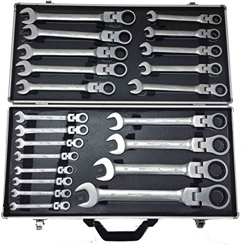 LLAVES FIJAS CON CARRACA MALETA DE HERRAMIENTAS CROMO VANADIO de 6mm A 32mm SET 22 PIEZAS