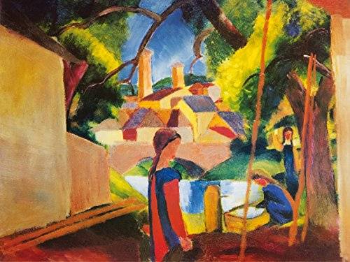 1art1 August Macke Poster Kinder Am Brunnen, 1914 Bilder Leinwand-Bild Auf Keilrahmen | XXL-Wandbild Poster Kunstdruck Als Leinwandbild 80x60 cm