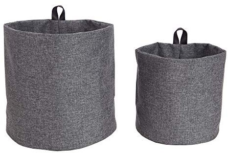 Bigso Box of Sweden Cesta colgante grande de poliéster y cartón – Cesta de pared con trabilla y aspecto de lino – Cubo de almacenaje para colgar o poner de pie – gris