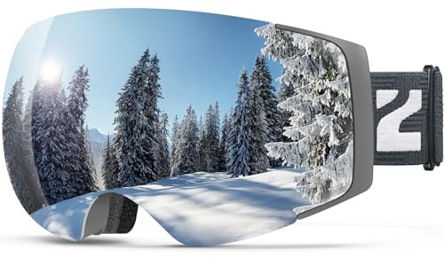 ZIONOR X4 Ski Goggles Magnetic Lens - Snowboard Goggles for Men Women Adult - Snow Goggles Anti-fog UV Protection (VLT 8.59% Grey Frame Grey Revo Silver Lens)