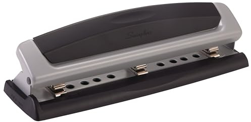 Swingline 3 Hole Punch, 10 Sheet Capacity Three Hole Puncher 3 Ring, Adjustable 2-3 Hole Paper Punch, Precision Pro, Black & Silver (74037)
