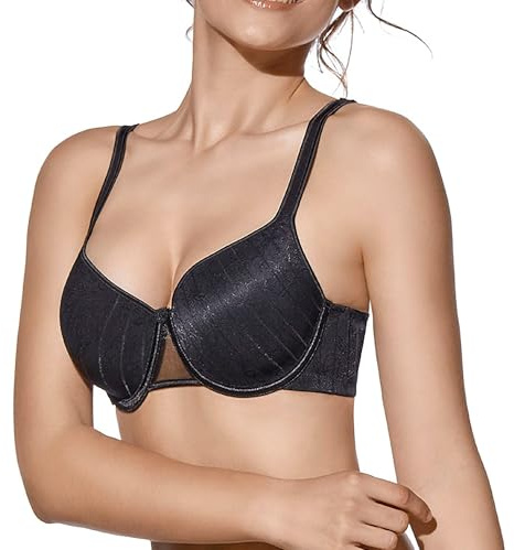 Selene, Sujetador para Mujer en Tejido Suave, con Aros y Copas Acolchadas, Motivo Floral, Colección Vanessa, Color Negro, Talla 100C