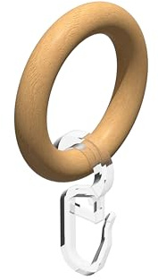 INTERDECO Gardinenstangen Gardinenringe, aus Holz, Buche lackiert, Rundringe mit Faltenhaken für Vorhangstangen 16 mm, Ringe in 42 x 26 mm, Typ 1116508, 10 Stück
