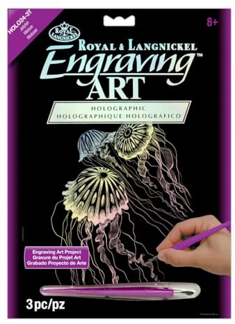 ROYAL BRUSH HOLOFL-24 Holographic Foil Engraving Art Kit, 8-Inch by 10-Inch, Jellyfish , Blue