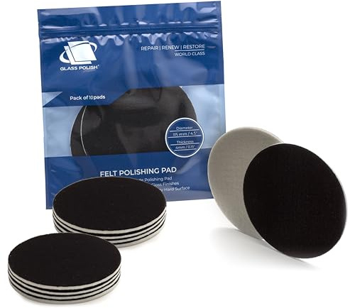 GLASS POLISH PRO Almohadillas de Pulido de Fieltro 115 mm - Paquete de 10 | Para Pulido de Vidrio con Óxido de Cerio, Eliminación de Arañazos, Restauración de Plástico y Faros, Pulido de Metal y Laca