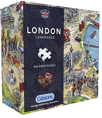 Gibsons London Landmarks 500 Piece Jigsaw Puzzle – Illustrated Map of London by Maria Rabinky – Iconic British City Puzzle for Adults & Teens – Premium Recycled Board – Sustainable Gift Made in the UK