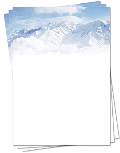 Motivpapier Briefpapier (Winter-5156, DIN A4, 100 Blatt) - tiefverschneite Gebirgsmassiv Winterlandschaft mit schneebedeckten Höhenzügen und Wolken