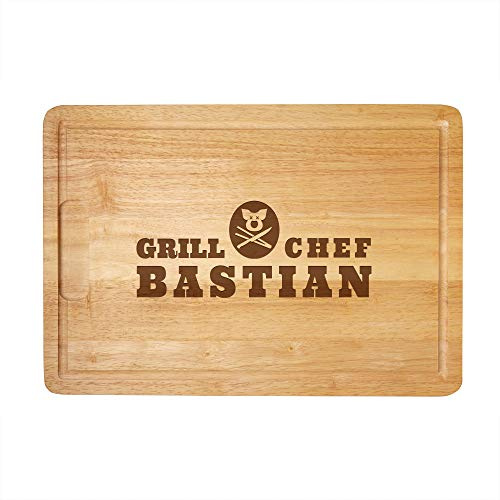 Casa Vivente Schneidebrett aus Holz mit personalisierter Gravur für Grillmeister, Geschenk für Männer, Motiv Grillchef, 40,5 x 28,5 x 2 cm