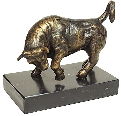 zeitzone Figur Bulle Börse Skulptur Eisen auf Marmosockel Dekofigur Stier