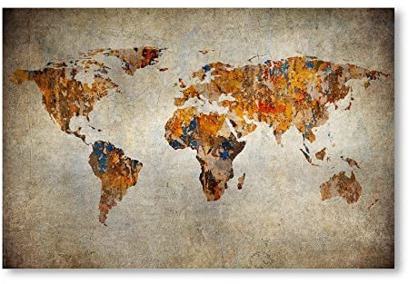 Postereck - 0555 - Moderne Weltkarte, Bunt Kontinente Vintage Farben - Unterricht Klassenzimmer Schule Wandposter Fotoposter Bilder Wandbild Wandbilder - Poster - DIN A2-42,0 cm x 59,4 cm