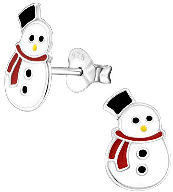 Katy Craig - Coppia di orecchini Pupazzo di Neve piccoli, in argento Sterling, misure: 1,1 cm x 0,7 cm, forniti in confezione regalo, chiusura a perno