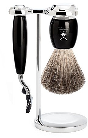MÜHLE Rasierset - Vivo Serie - Dachshaar - kompatibel mit Gillette-Klingen - Edelharz schwarz