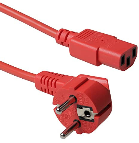 ACT Kaltgerätekabel 1.2m, C13 Kabel, PC Stromkabel, CEE 7/7 auf C13 3 Pin – Schutzkontakt gewinkelt - AK5129 Rot