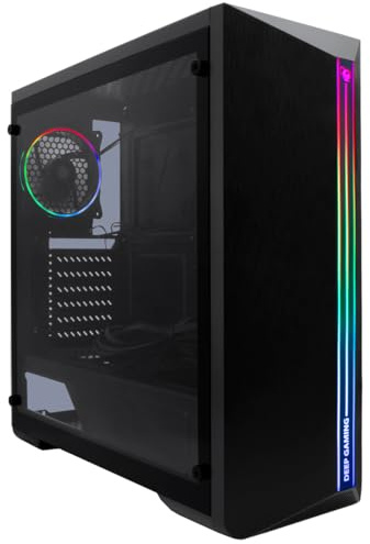 DeepGaming A200-1 Boîtier de Jeu PC ATX ou MicroATX avec Alimentation PC 650 W Refroidissement Liquide Compatible PC + Ventilateur ARGB 12 cm