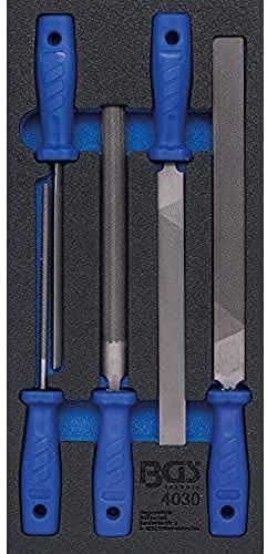 BGS 4030 | Werkstattwageneinlage 1/3 | Feilen-Satz | 5-tlg. | Kunststoffhefte | Flachstumpf-, Halbrund-, Dreikant- und Rund-Feile | 150 - 250 mm | H1 grob, H2 mittelfein
