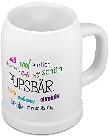 digital print Bierkrug mit Namen Pupsbär - Motiv Positive Eigenschaften - Namenstasse, Becher, Maßkrug, Humpen