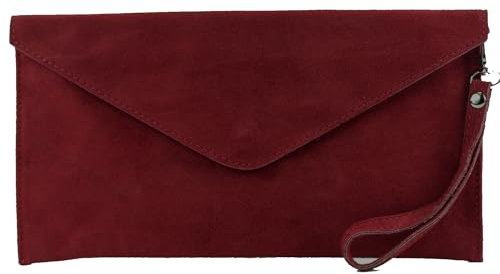 modamoda de T106 Damen Wildleder Rauleder Clutch Umhängetasche Abendtasche handmade in Italy, Farbe:Dunkelrot