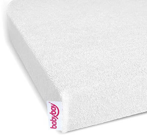 Babybay sábana bajera de algodón peinado con membrana para el modelo Original, blanco, 81 x 43 cm (1 unidad)