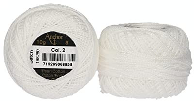 Anchor 4591008-00002 Stickgarne, 100% Baumwolle, weiß, Stärke 8, 82m, 16 Gramm