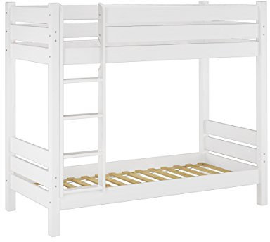Erst-Holz Etagenbett extra stabil 100x190 cm weiss, Nische 100 cm, mit 2 Rollroste 60.16-10-190W