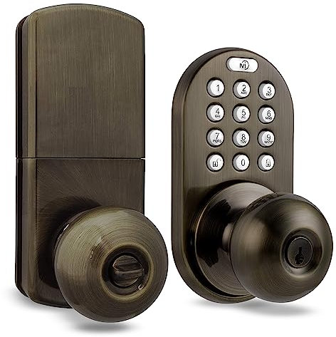milocks tkk-02aq Digital Pomo con cerradura para puerta con teclado electrónico para puertas de interior, latón envejecido