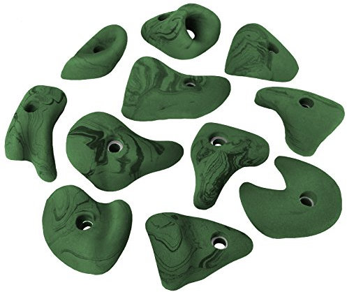 ALPIDEX 11 Klettergriffe | Größe L | Henkel | Verschiedene Ausformungen, Farben | Klettersteine - Farbe:grün-meliert