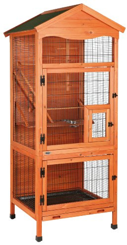 Trixie Outdoor Bird Aviary, 71-in Wooden Birdcage, 2 Perches, Ideal for Small Birds, Finches, Brown, (55951)