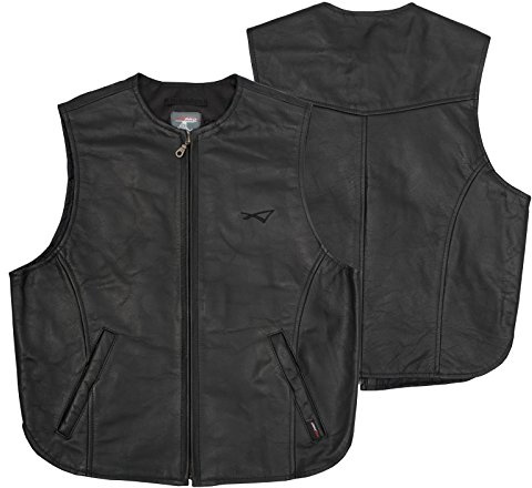 A-Pro Gilet Pelle Motociclista Custom Chopper Chiusura Zip Frontale Nero XL