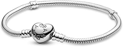 PANDORA Moments Schlangen-Gliederarmband mit Herz-Verschluss aus Sterling-Silber, kompatibel mit Charms und Anhängern aus der Moments Kollektion, Größe: 21cm