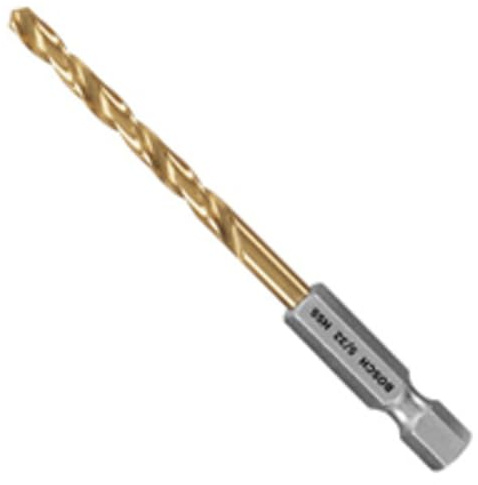 BOSCH TI2137IM 1-Piece 5/32 In. x 3-1/8 In. Titanium Nitride Coated Metal Drill Bit Impact Tough with Impact-Rated Hex Shank Ideal for Heavy-Gauge Carbon Steels, Light Gauge Metal, Hardwood