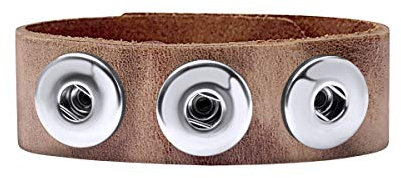 Quiges Damen 18mm Druckknopf Chunk Armband aus Leder Braun Walnuss Verstellbar 18.5-20.5cm für Click Buttons