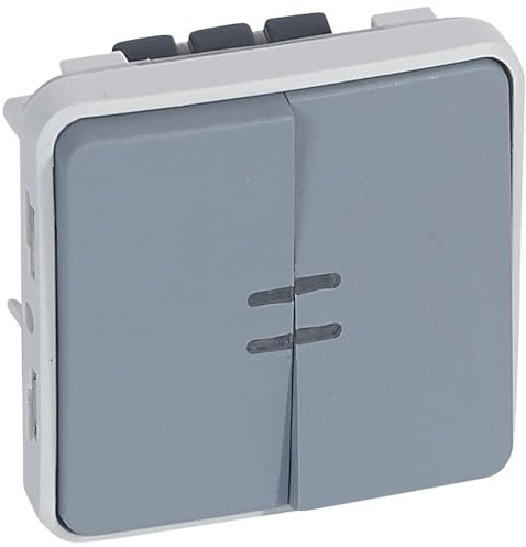Legrand 069519 Interrupteur ou Va et Vient Lumineux + Poussoir Inverseur NO+NF Lumineux Étanche Plexo Composable IP55, 10AX, 250V, Gris