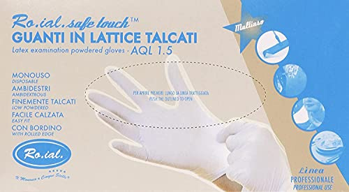 Ro. ial. – Guanti in lattice, talcati, taglia L, 100 guanti) – [Confezione da 4]