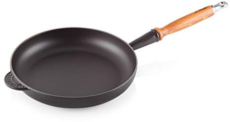 LE CREUSET Gusseisen-Bratpfanne mit Holzgriff, Rund, Ø 26 cm, Für alle Herdarten inkl. Induktion geeignet, Schwarz