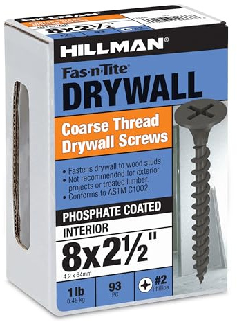 The Hillman Group Coarse Thread Drywall Screw #8 x 2-1/2', Black Phosphate