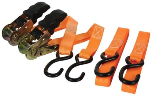 Toolland Spanngurt mit Ratsche, 2er Pack, zweiteilig, 4 S-Haken, Gummigriff, UV-beständig, wasserabweisend, für kleinere Lasten, max. 500 kg, Polyester, Orange, 5 m x 25 mm