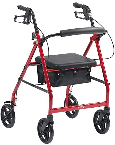 Drive R6 Red Aluminium Rollator with Padded Seat and Vinyl Underseat Bag