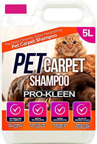 Pro-Kleen Pet Carpet Cleaner Professional upholstery extraction shampoo solution, with reactivating odour treatment, Suitable for all Carpet Cleaning Machines (5 Litres)