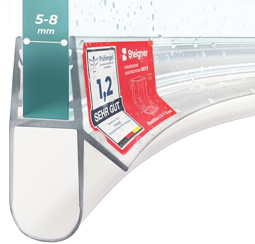 STEIGNER Joint de douche pour paroi en verre, 190cm, vitre 5/6/7/8mm, joint d'étanchéité PVC courbé pour les cabines de douche arrondies, UK17