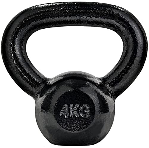 ScSPORTS® Kettlebell - 4/8/12/16/20/24/28 kg, Gusseisen, Hammerschlag, Wasserabweisend, Schwarz - Kugelhantel, Kugelgewicht, Schwunghantel, Rundgewicht für Gym, Krafttraining (4 kg)