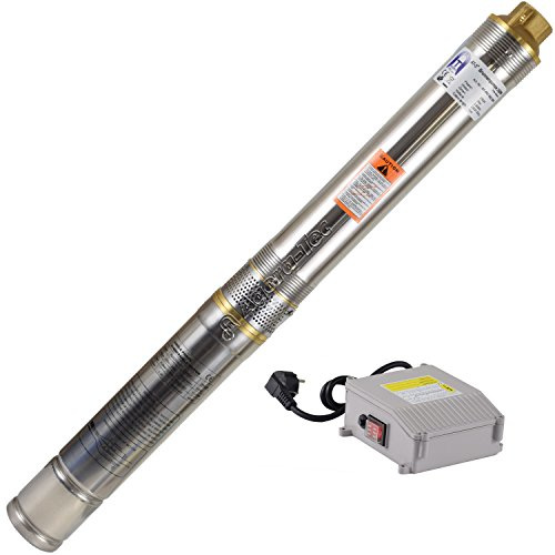 Agora-Tec® 3 Zoll Tiefbrunnenpumpe 250W 15m Kabel | Klarwasserpumpe Edelstahl | 3000l/h Fördermenge | 38m Förderhöhe | 3,8 bar | Ø 76mm | 1 IG |