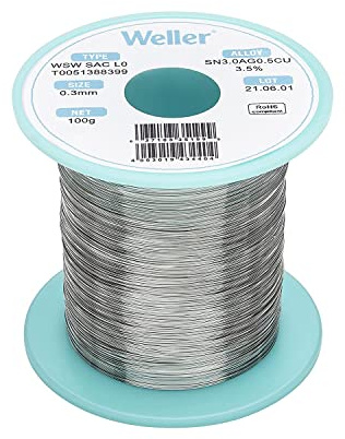 Weller WSW sac M1 (T0051386799) Filo Saldante, Ø 1.2mm, 500g, Lega Sn96.5Ag3.0Cu0.5, Contenuto di Fondente 3,5%, Silver
