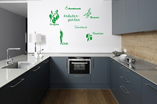 blattwerk-design Wandtattoo, Kräutergarten, Küche, Motive zur freien Anordnung, Oregano, Thymian, Chili, Auswahl (M061 Grün)