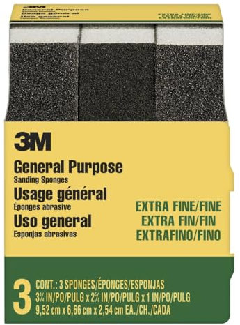 3M Esponja de Lijado, extrafina, 3.75 Pulgadas por 2.625 Pulgadas por 1 Pulgada, Paquete de 3