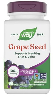 Nature's Way Grape Seed Standardized Extract, Supports Healthy Skin and Veins*, Antioxidant Support*, Non-GMO Project Verified, 60 Vegan Capsules (Packaging May Vary)