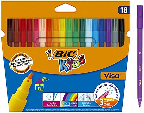 BIC Kids 888681 Pinsel-Fasermaler Visa, 18 Stück, 18-farbig sortiert